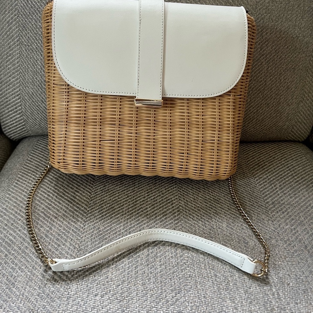 Talbots White and Tan Woven Crossbody Bag
